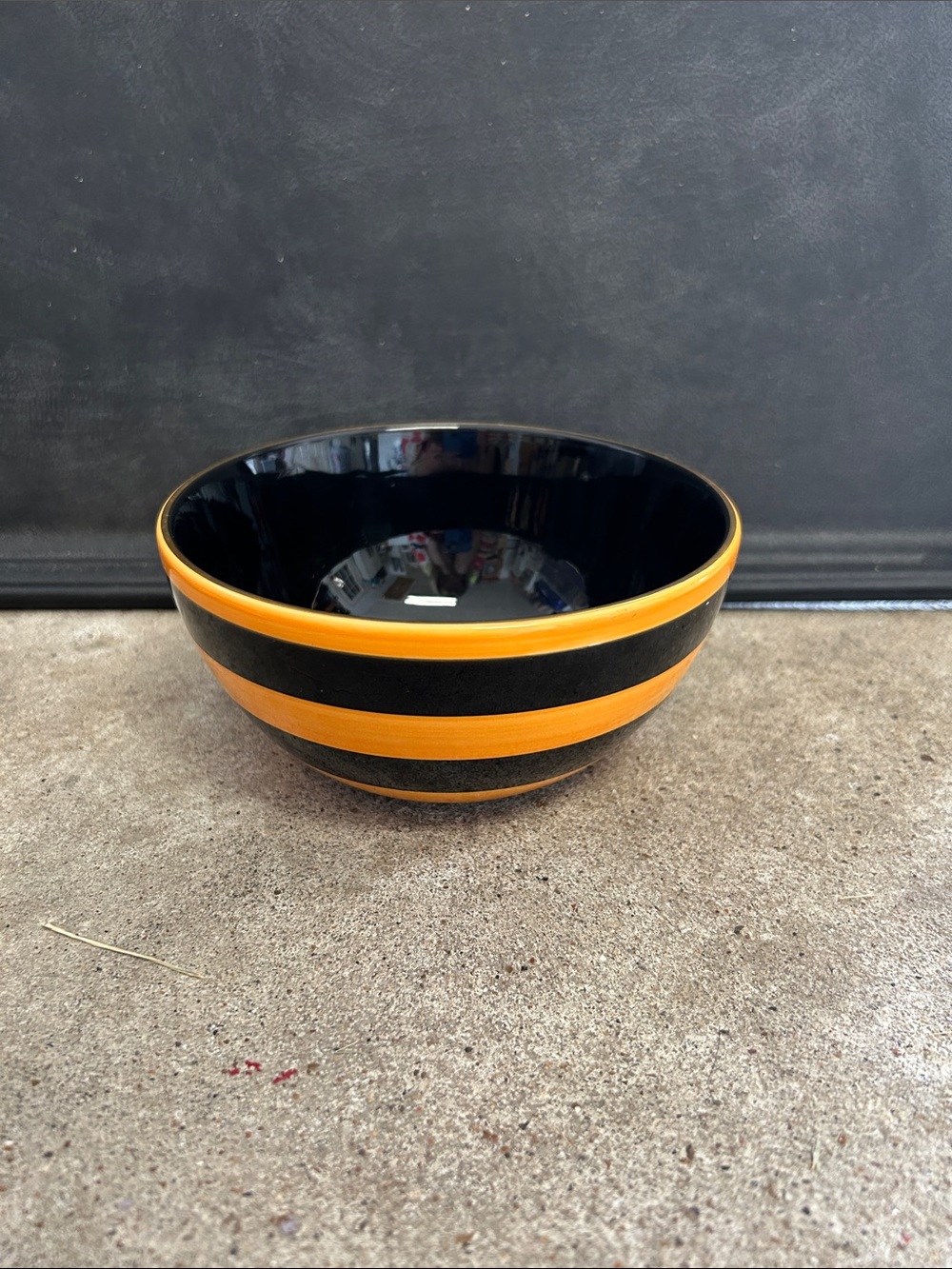 Striped Ceramic Bowl in Black and Orange
